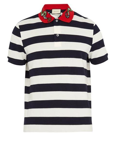 gucci polo snake stripe|Gucci navy striped polo shirt.